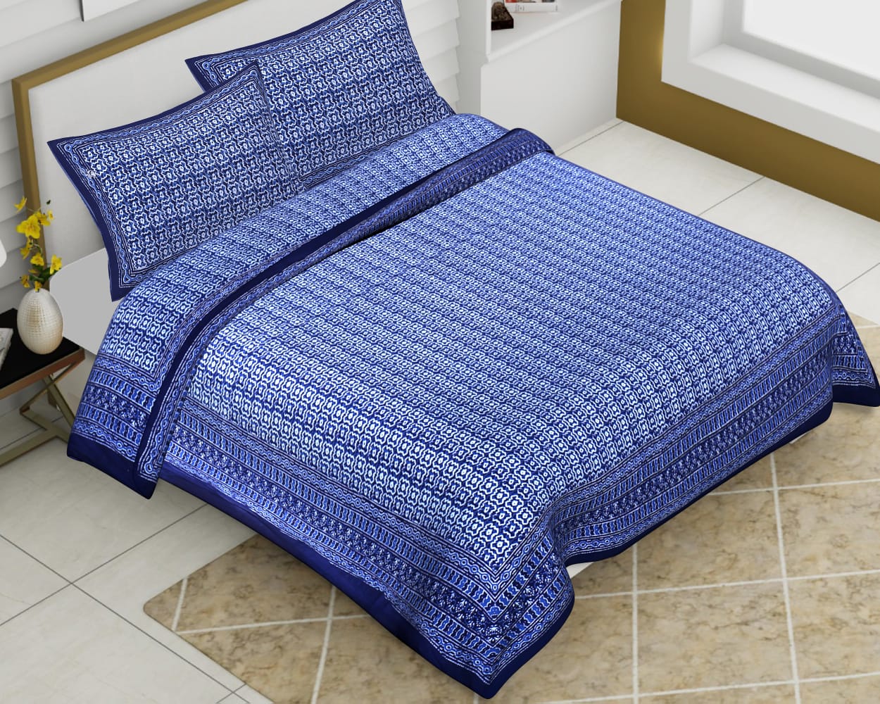 Cotton Jumbo Size 108"x108" Bedsheet With 2 Pillow Covers - JBNBJ28