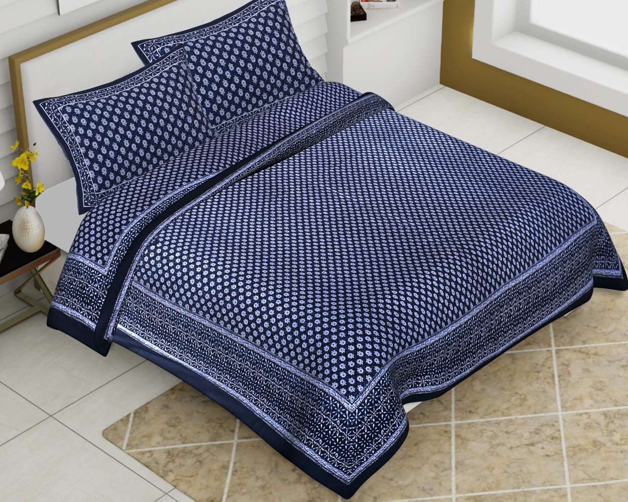 Cotton Jumbo Size 108"x108" Bedsheet With 2 Pillow Covers - JBNBJ29