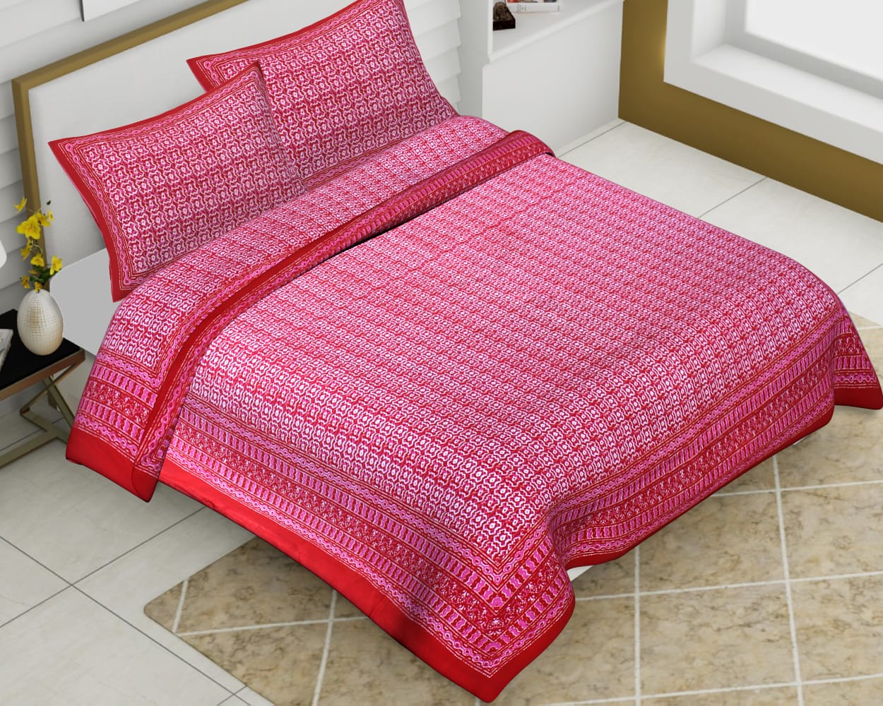 Cotton Jumbo Size 108"x108" Bedsheet With 2 Pillow Covers - JBNBJ30