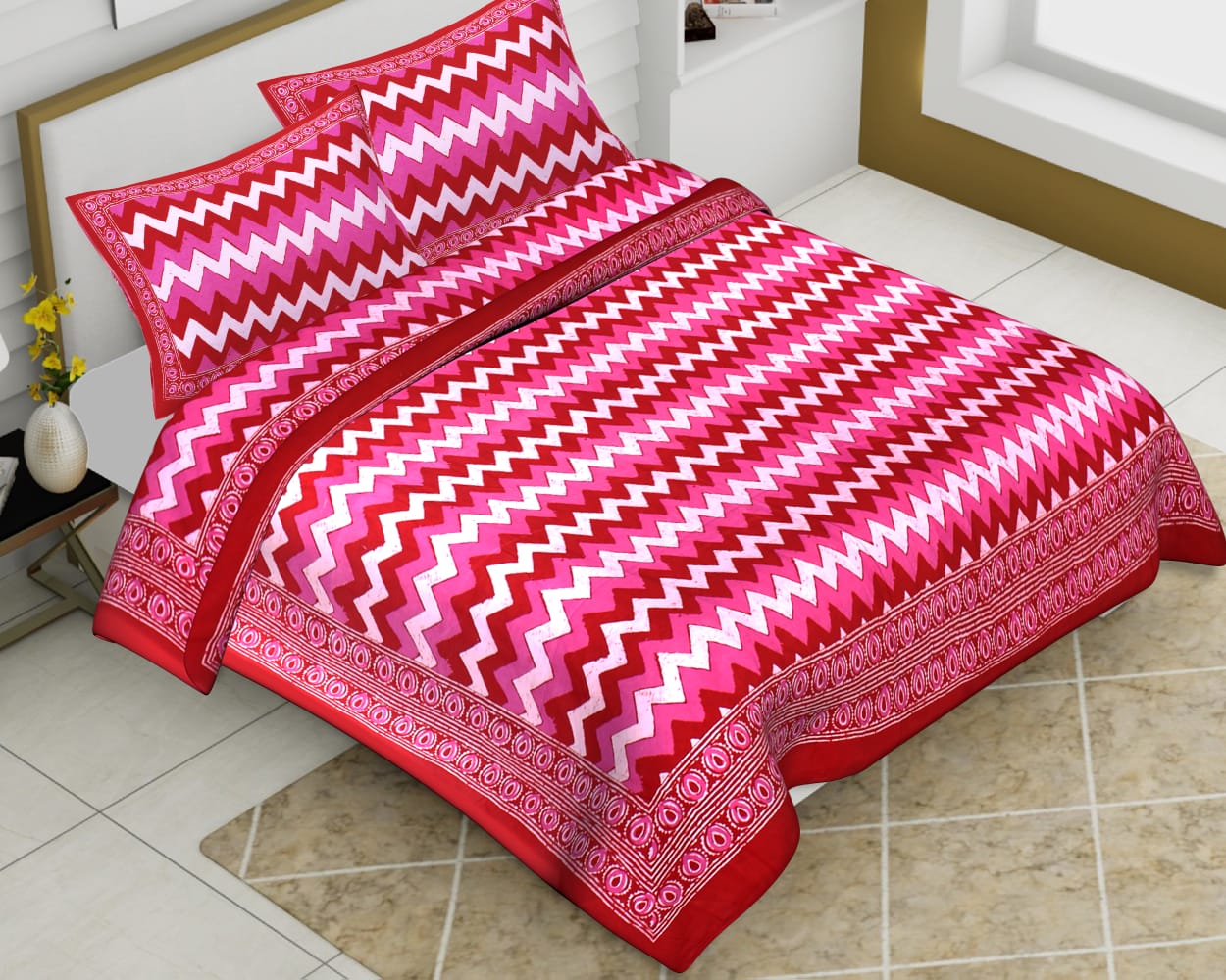 Cotton Jumbo Size 108"x108" Bedsheet With 2 Pillow Covers - JBNBJ31