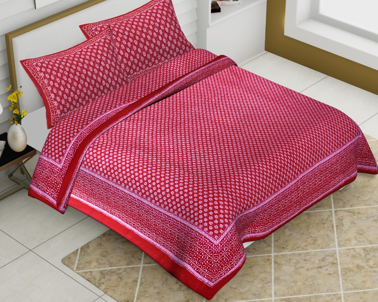 Cotton Jumbo Size 108"x108" Bedsheet With 2 Pillow Covers - JBNBJ32