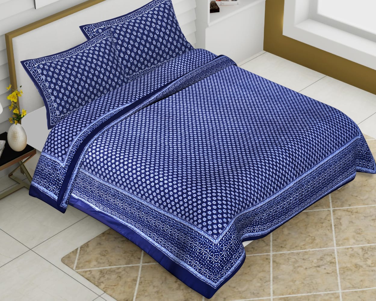 Cotton Jumbo Size 108"x108" Bedsheet With 2 Pillow Covers - JBNBJ33