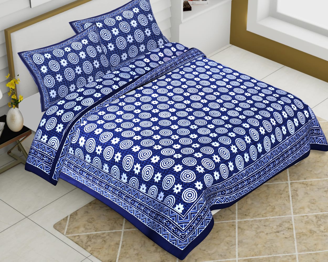 Cotton Jumbo Size 108"x108" Bedsheet With 2 Pillow Covers - JBNBJ36