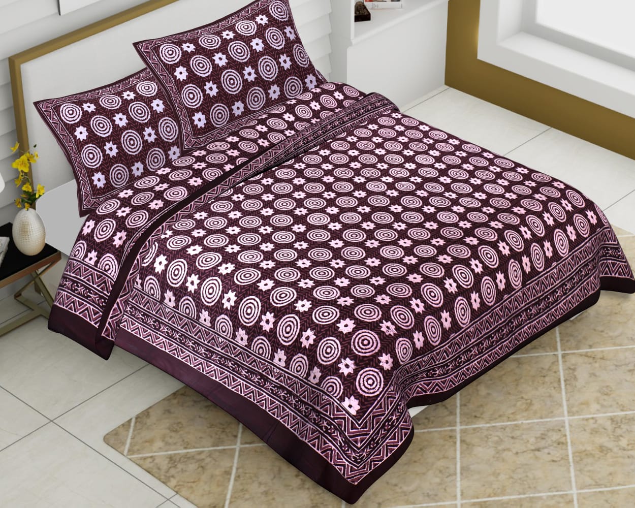 Cotton Jumbo Size 108"x108" Bedsheet With 2 Pillow Covers - JBNBJ37