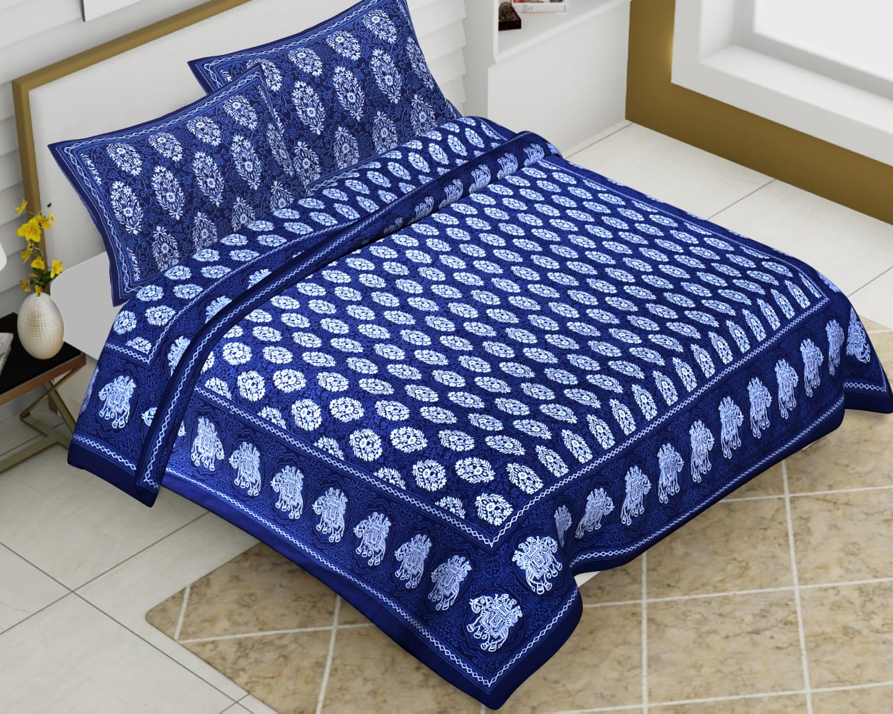 Cotton Jumbo Size 108"x108" Bedsheet With 2 Pillow Covers - JBNBJ38