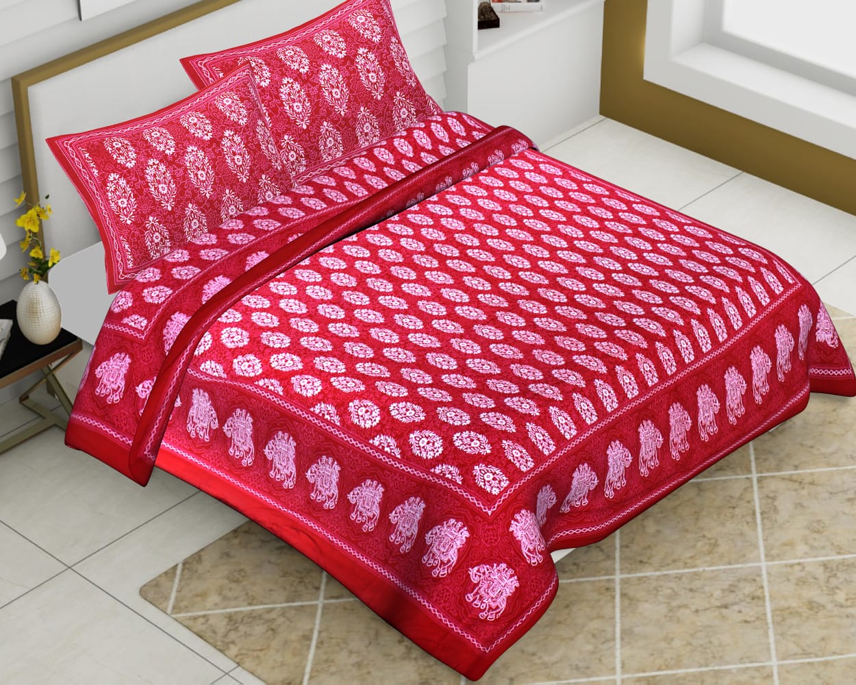 Cotton Jumbo Size 108"x108" Bedsheet With 2 Pillow Covers - JBNBJ40