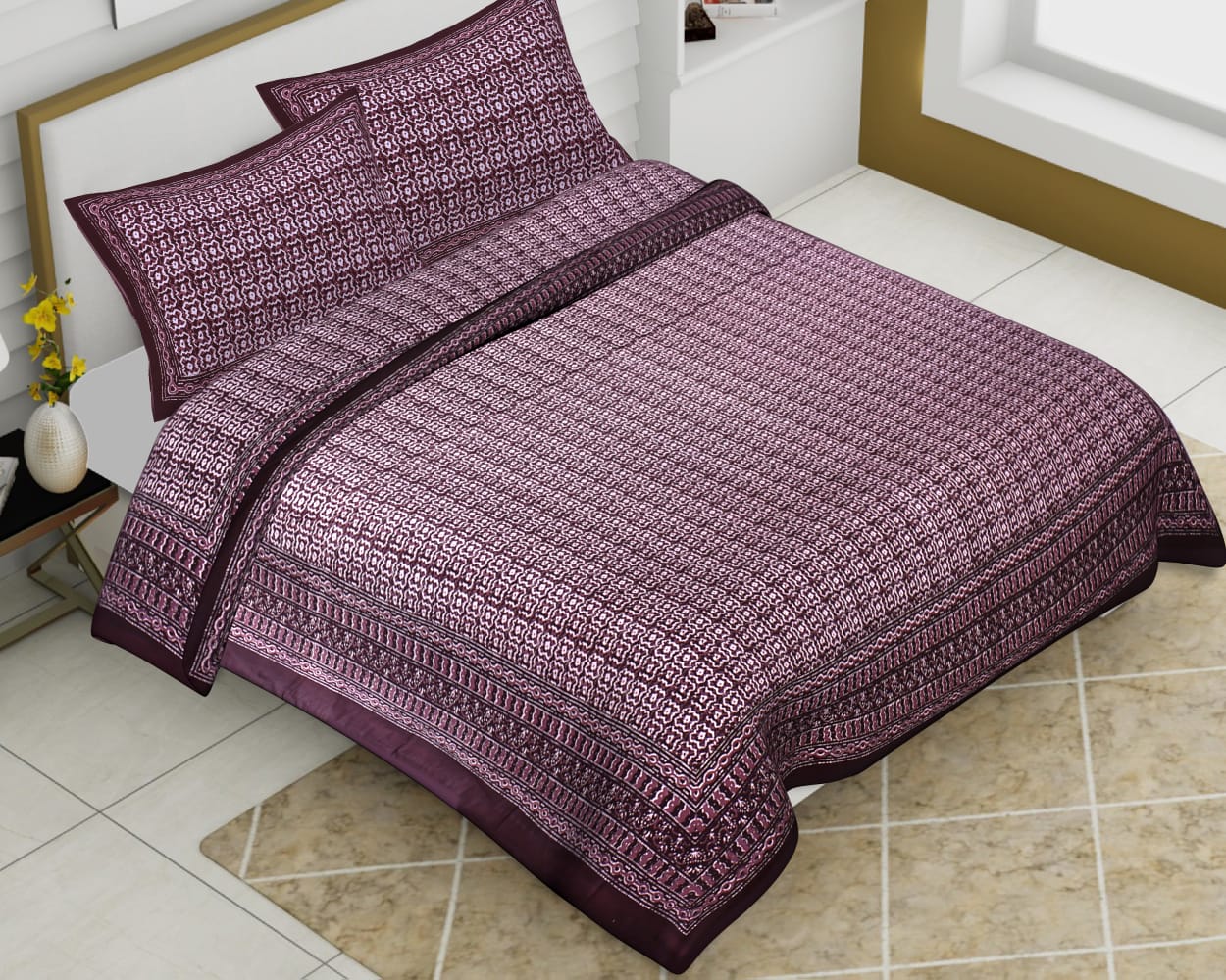 Cotton Jumbo Size 108"x108" Bedsheet With 2 Pillow Covers - JBNBJ41