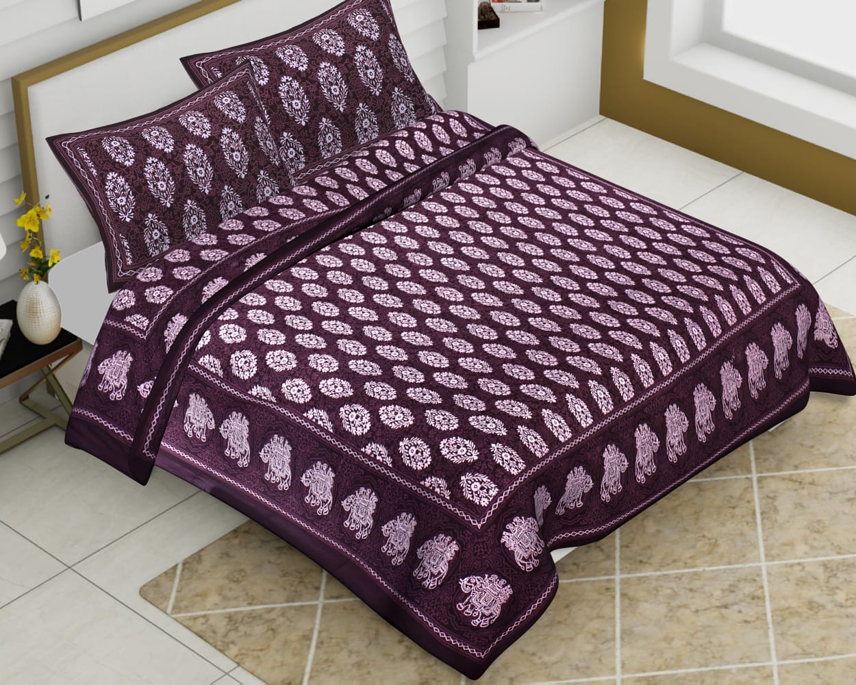 Cotton Jumbo Size 108"x108" Bedsheet With 2 Pillow Covers - JBNBJ42