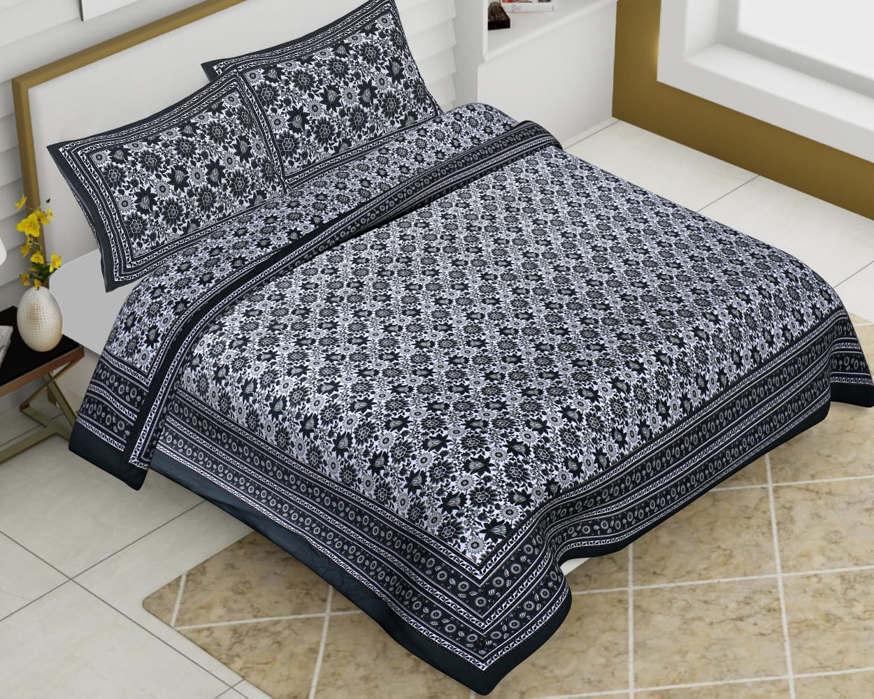 Cotton Jumbo Size 108"x108" Bedsheet With 2 Pillow Covers - JBNBJ43