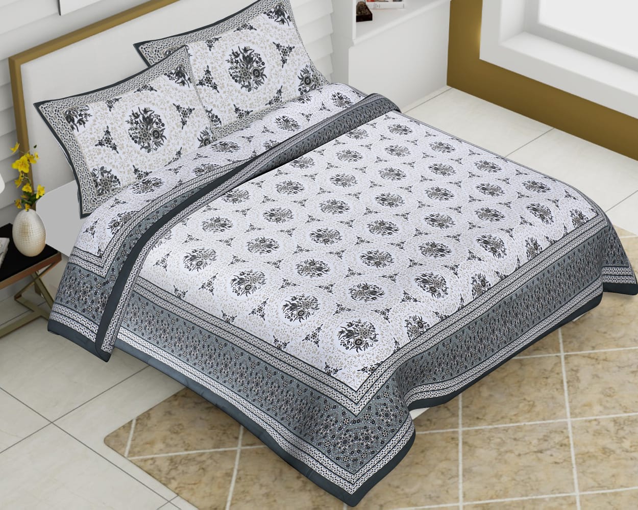 Cotton Jumbo Size 108"x108" Bedsheet With 2 Pillow Covers - JBNBJ45