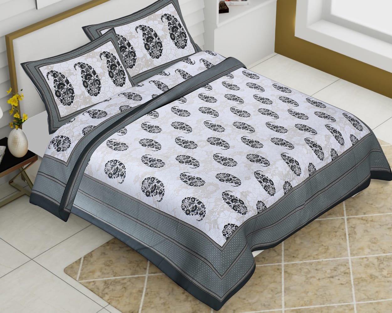 Cotton Jumbo Size 108"x108" Bedsheet With 2 Pillow Covers - JBNBJ46