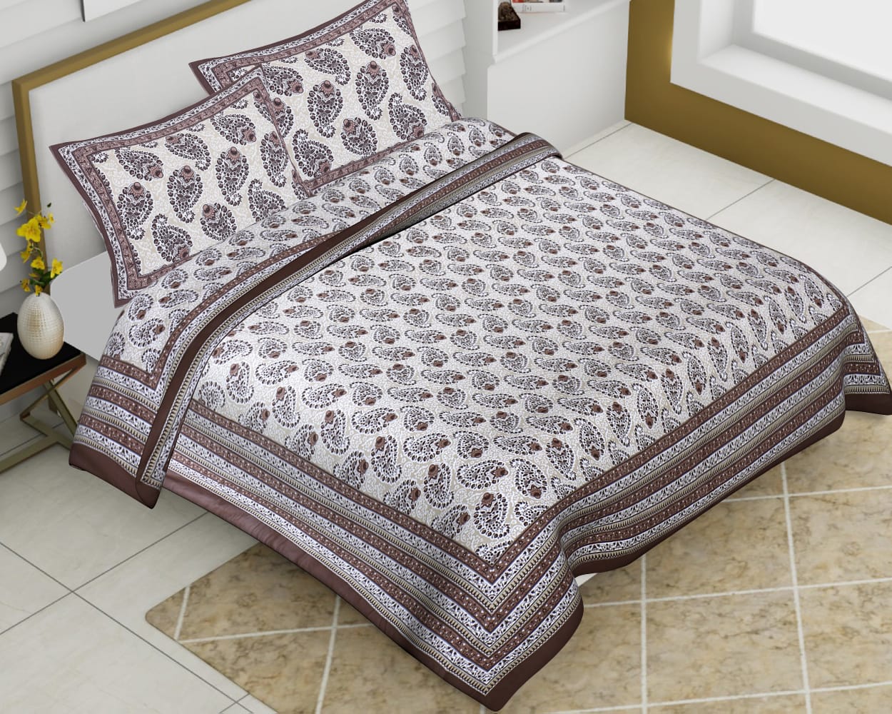 Cotton Jumbo Size 108"x108" Bedsheet With 2 Pillow Covers - JBNBJ48