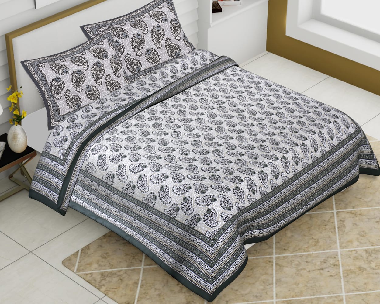 Cotton Jumbo Size 108"x108" Bedsheet With 2 Pillow Covers - JBNBJ49