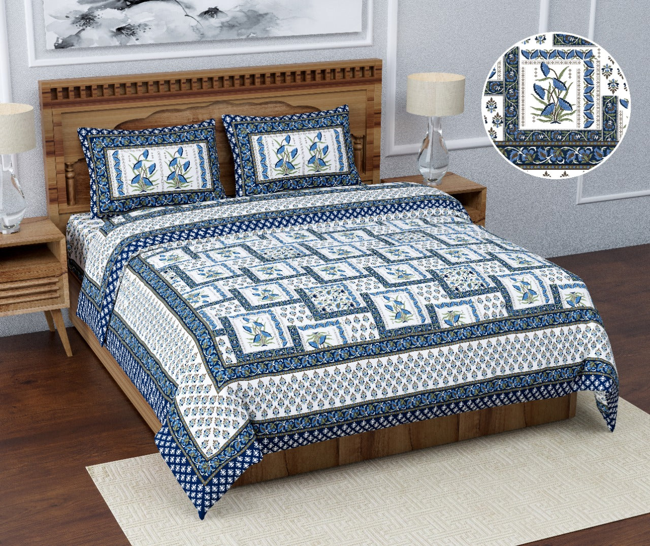 Cotton Jumbo Size 108"x108" Bedsheet With 2 Pillow Covers - JBNBJ5