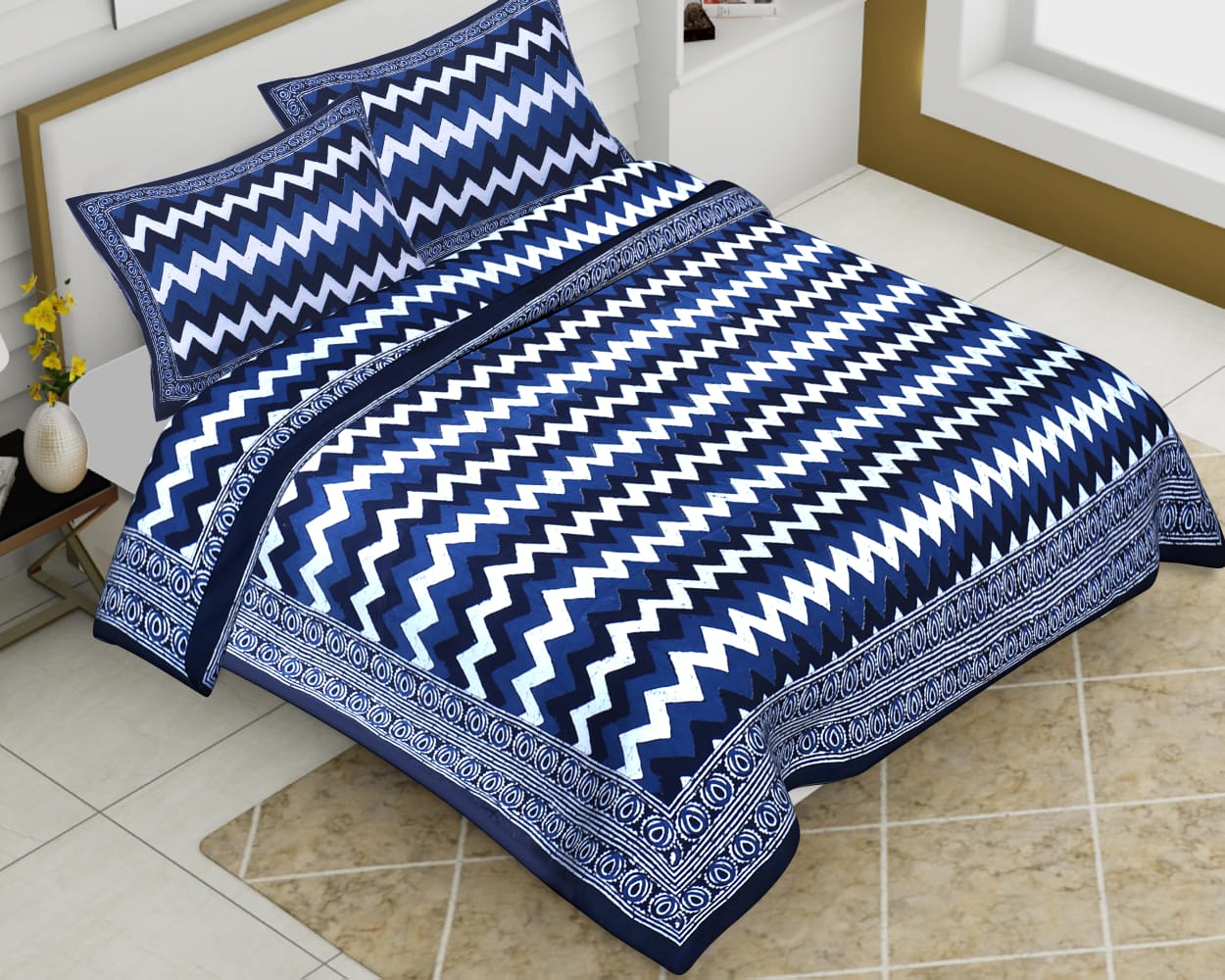 Cotton Jumbo Size 108"x108" Bedsheet With 2 Pillow Covers - JBNBJ50