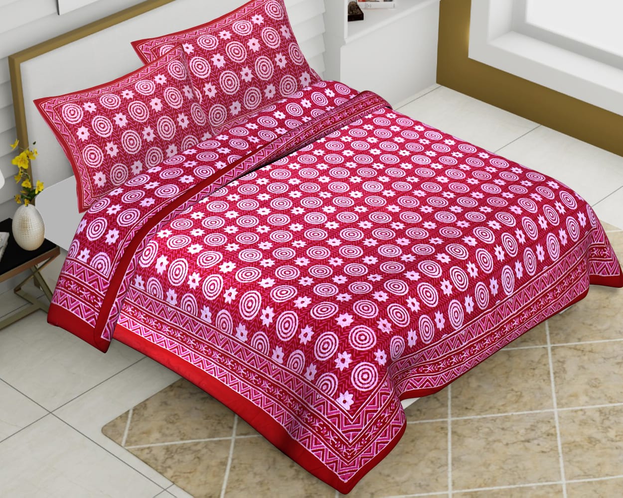 Cotton Jumbo Size 108"x108" Bedsheet With 2 Pillow Covers - JBNBJ52