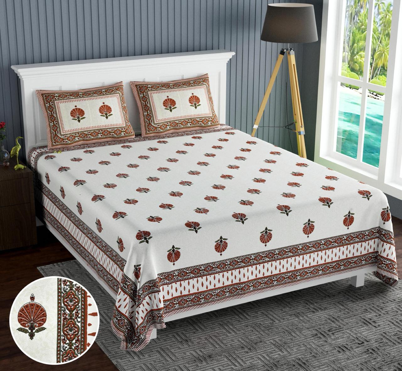 Cotton Jumbo Size 108"x108" Bedsheet With 2 Pillow Covers - JBNBJ54