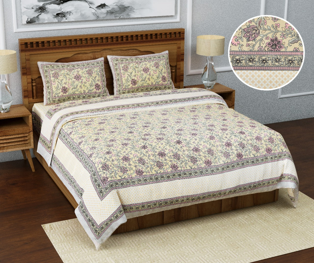 Cotton Jumbo Size 108"x108" Bedsheet With 2 Pillow Covers - JBNBJ6