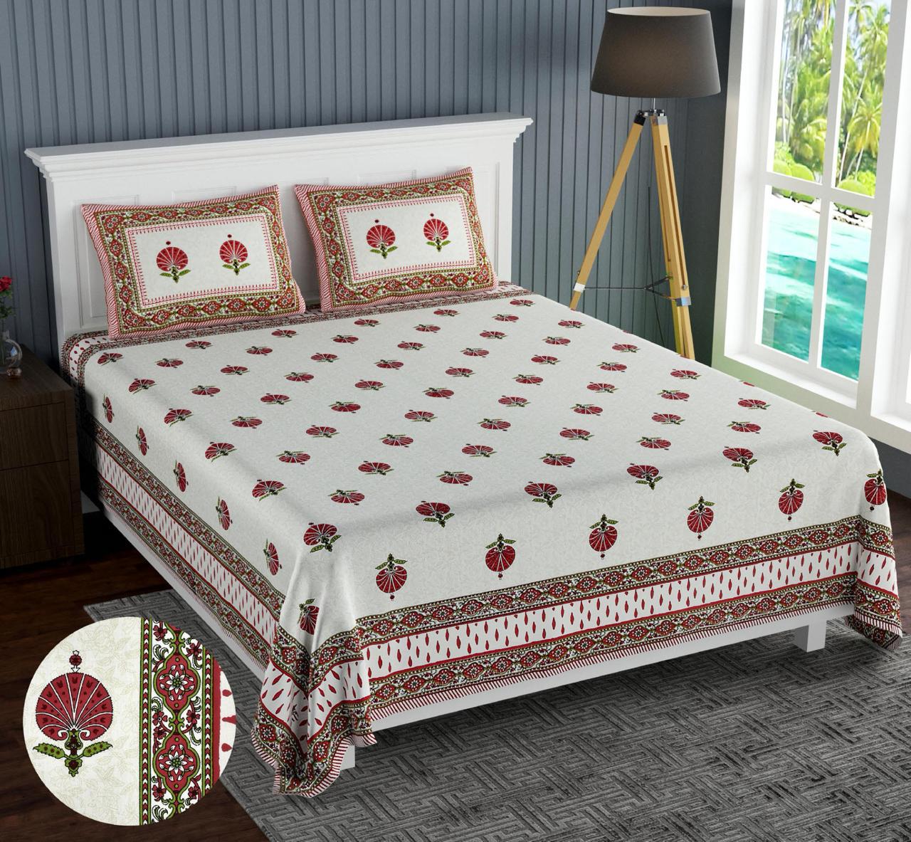 Cotton Jumbo Size 108"x108" Bedsheet With 2 Pillow Covers - JBNBJ66