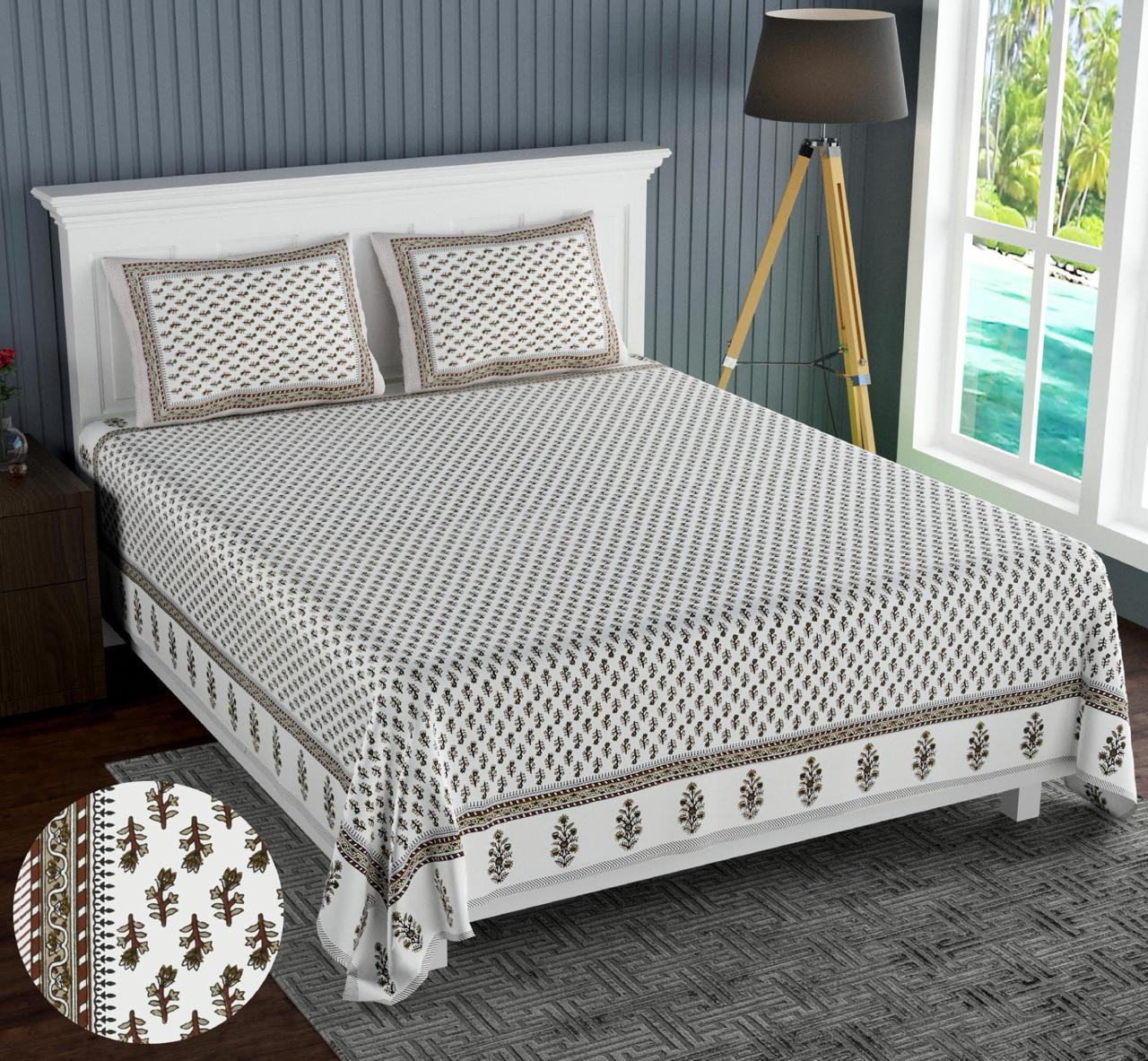 Cotton Jumbo Size 108"x108" Bedsheet With 2 Pillow Covers - JBNBJ70