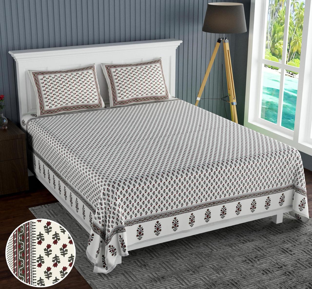 Cotton Jumbo Size 108"x108" Bedsheet With 2 Pillow Covers - JBNBJ75