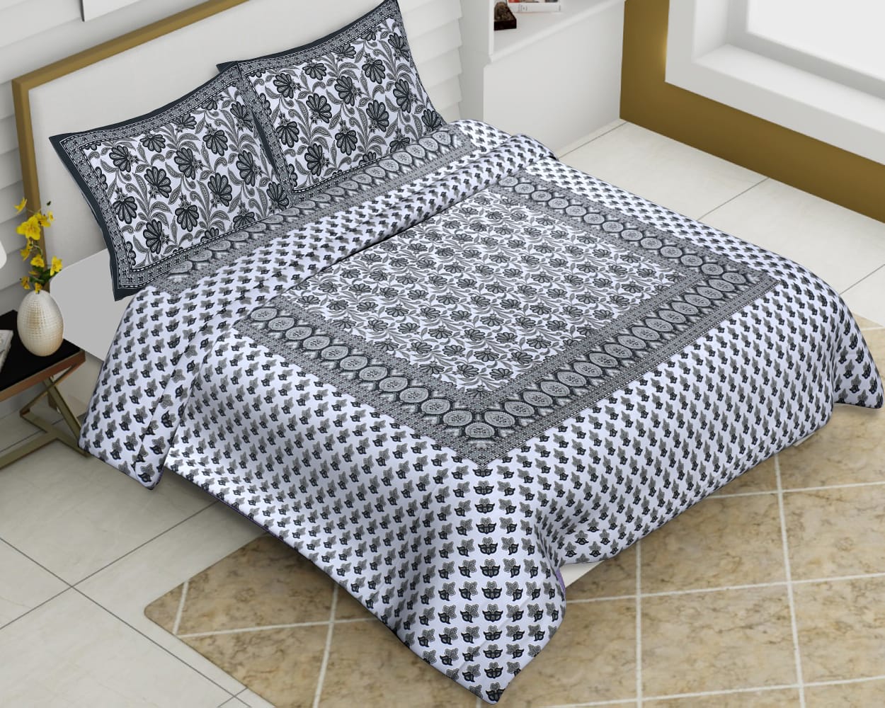 Cotton Jumbo Size 108"x108" Bedsheet With 2 Pillow Covers - JBNBJ8