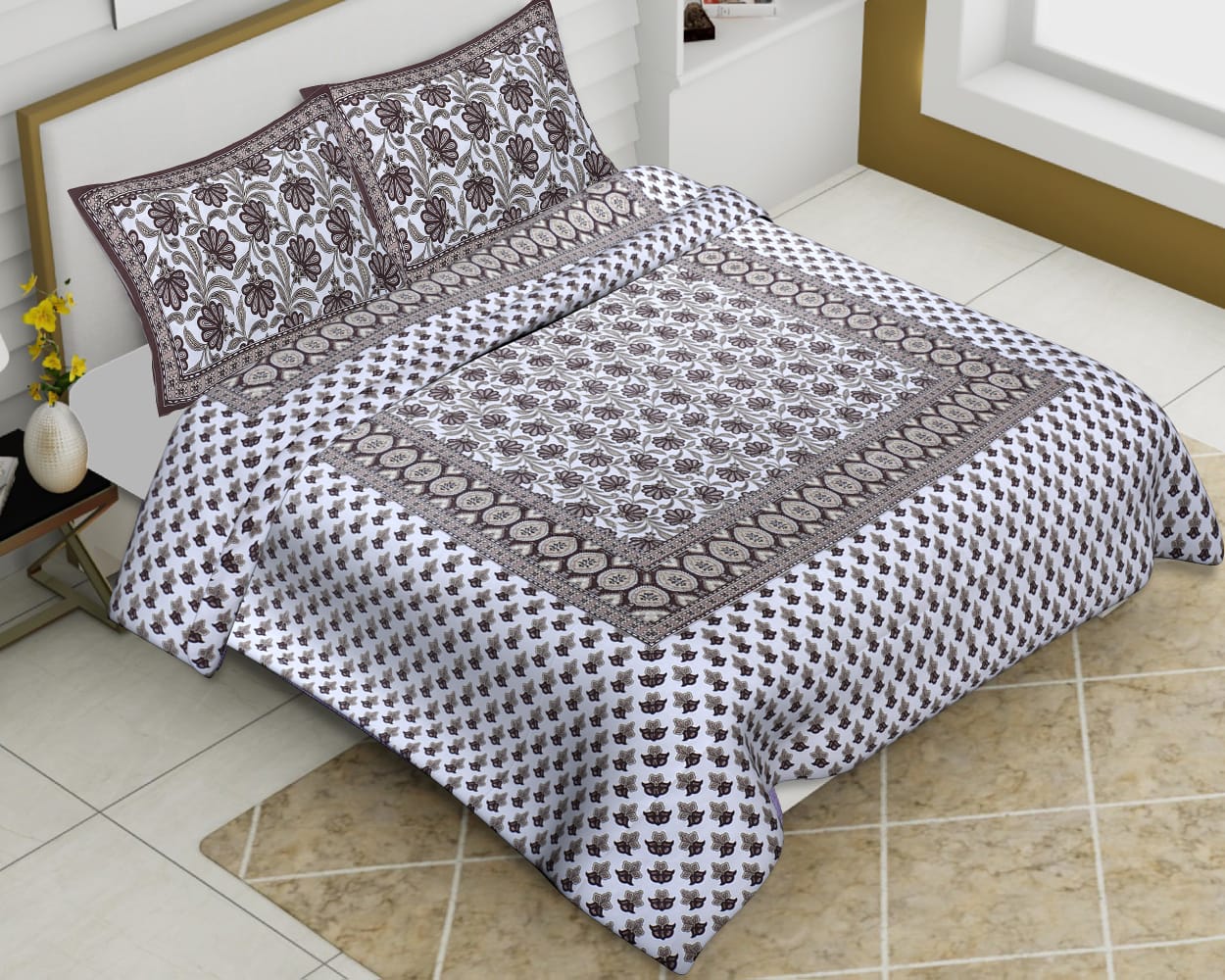 Cotton Jumbo Size 108"x108" Bedsheet With 2 Pillow Covers - JBNBJ9