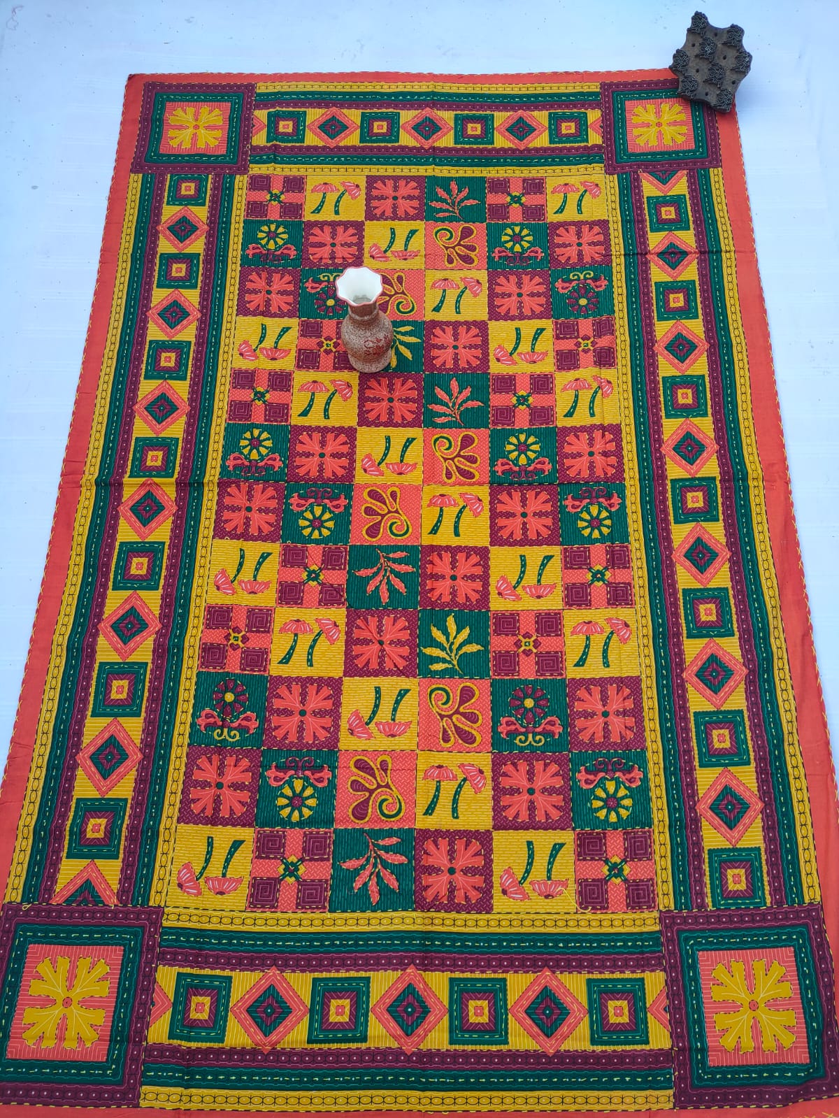 Katha Work Sanganeri Single Bedsheet 64"x90" Without Pillow Covers - JBNBSWP55