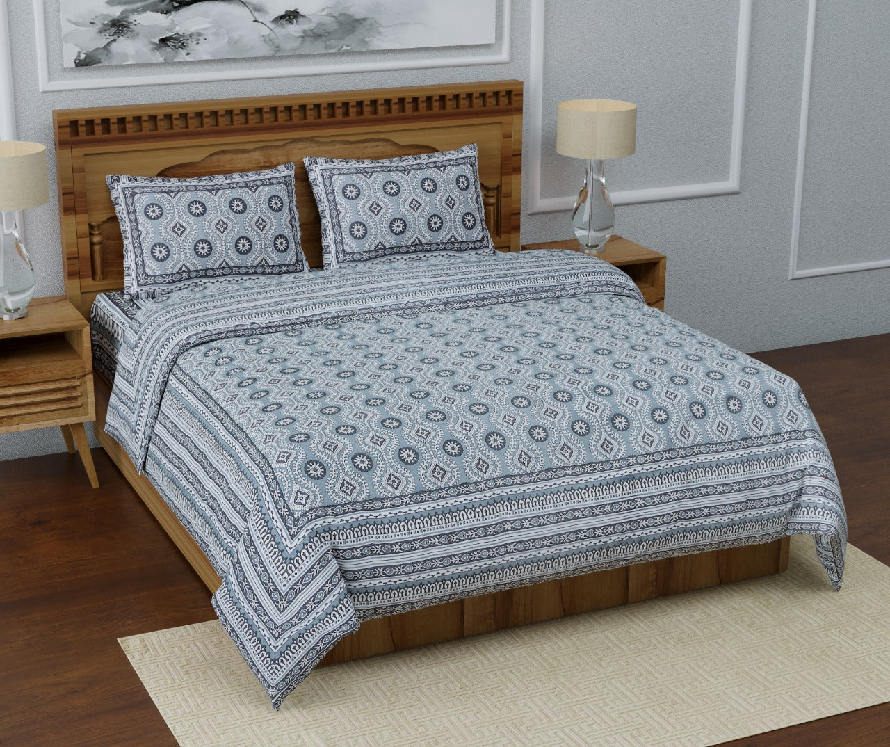 100% Pure Cotton King Size Double Bedsheet With 2 Pillow Covers ( 100 X 108 Inches ) - JBNBK16