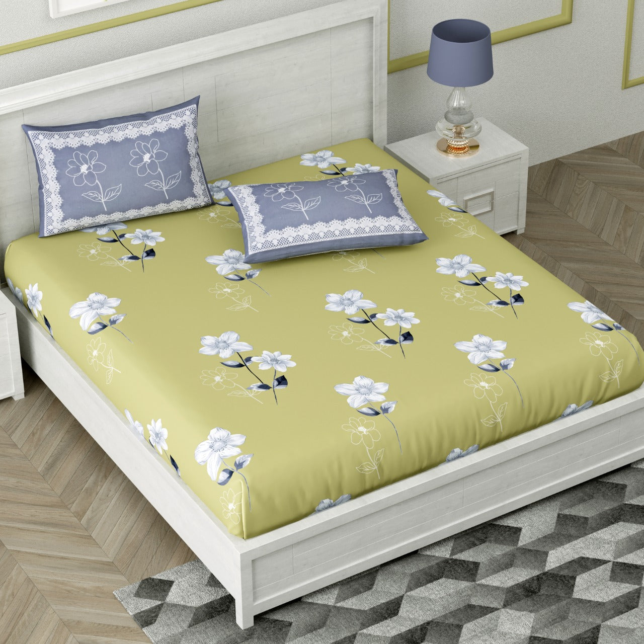 100% Pure Cotton King Size Double Bedsheet With 2 Pillow Covers ( 100 X 108 Inches ) - JBNBK17