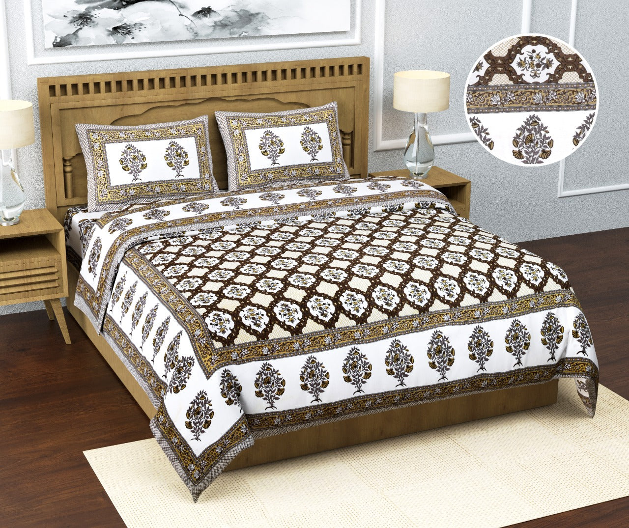 100% Pure Cotton King Size Double Bedsheet With 2 Pillow Covers ( 100 X 108 Inches ) - JBNBK20