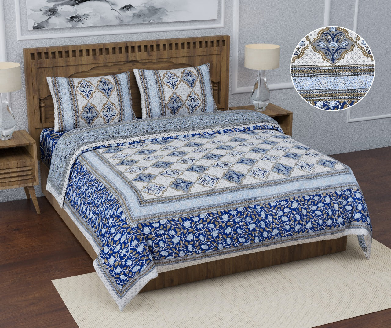 100% Pure Cotton King Size Double Bedsheet With 2 Pillow Covers ( 100 X 108 Inches ) - JBNBK34