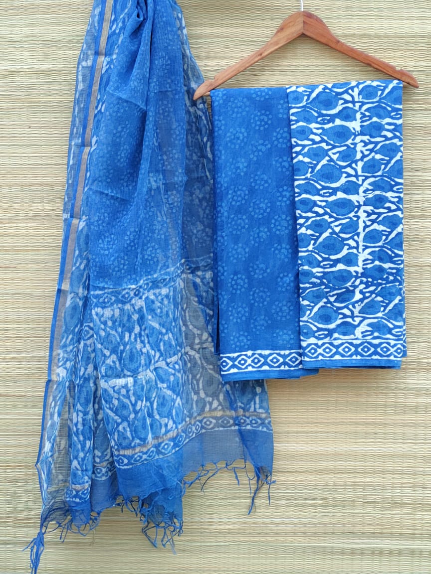 Kota Doriya Dupatta And Cotton Top Bottom Hand Block Printed Salwar Suit Set - JBKD70
