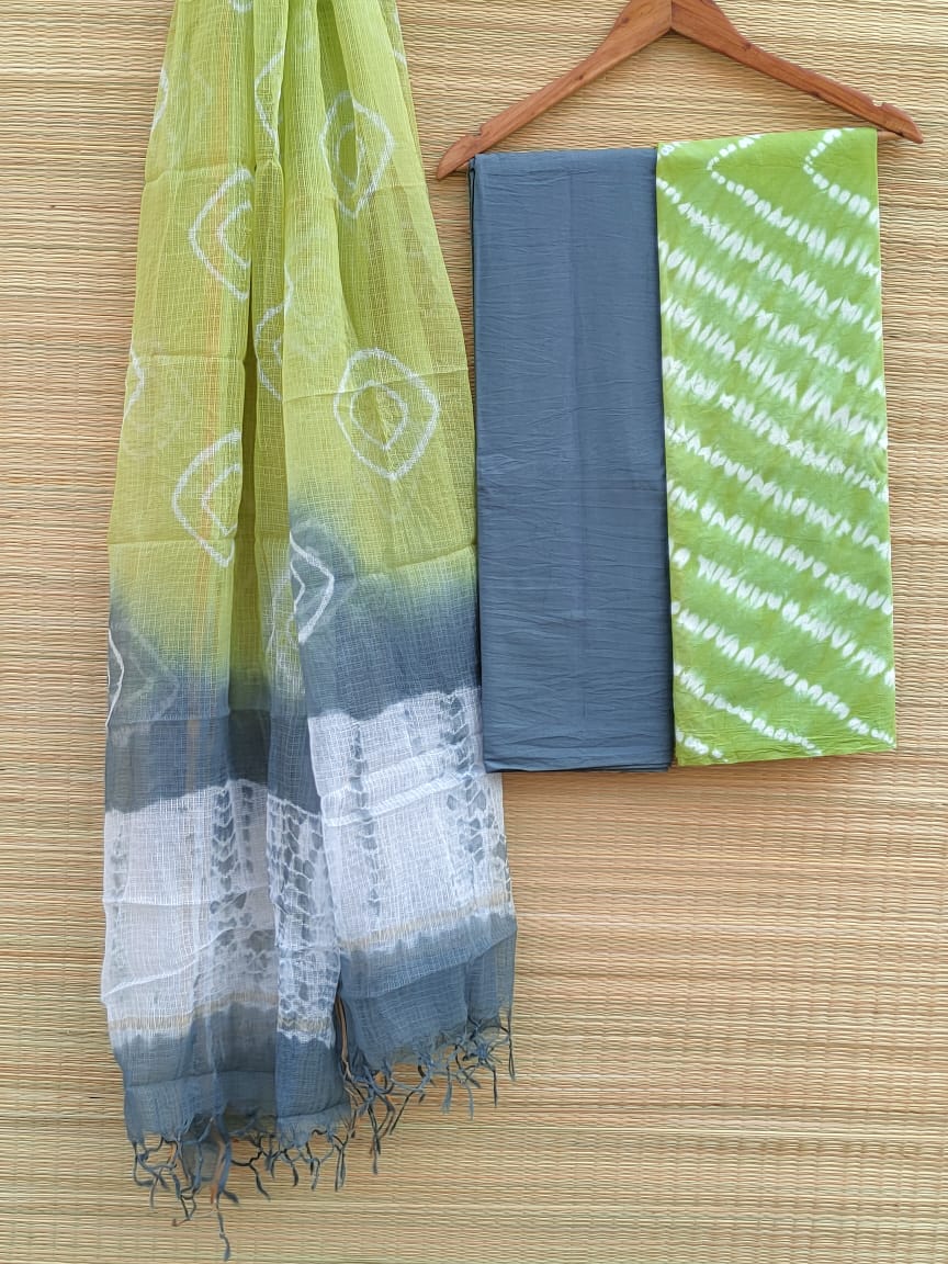 HandBlock Kota Doriya Dupatta With Cotton Top And Bottom Salwar Suit Set - JBKD79