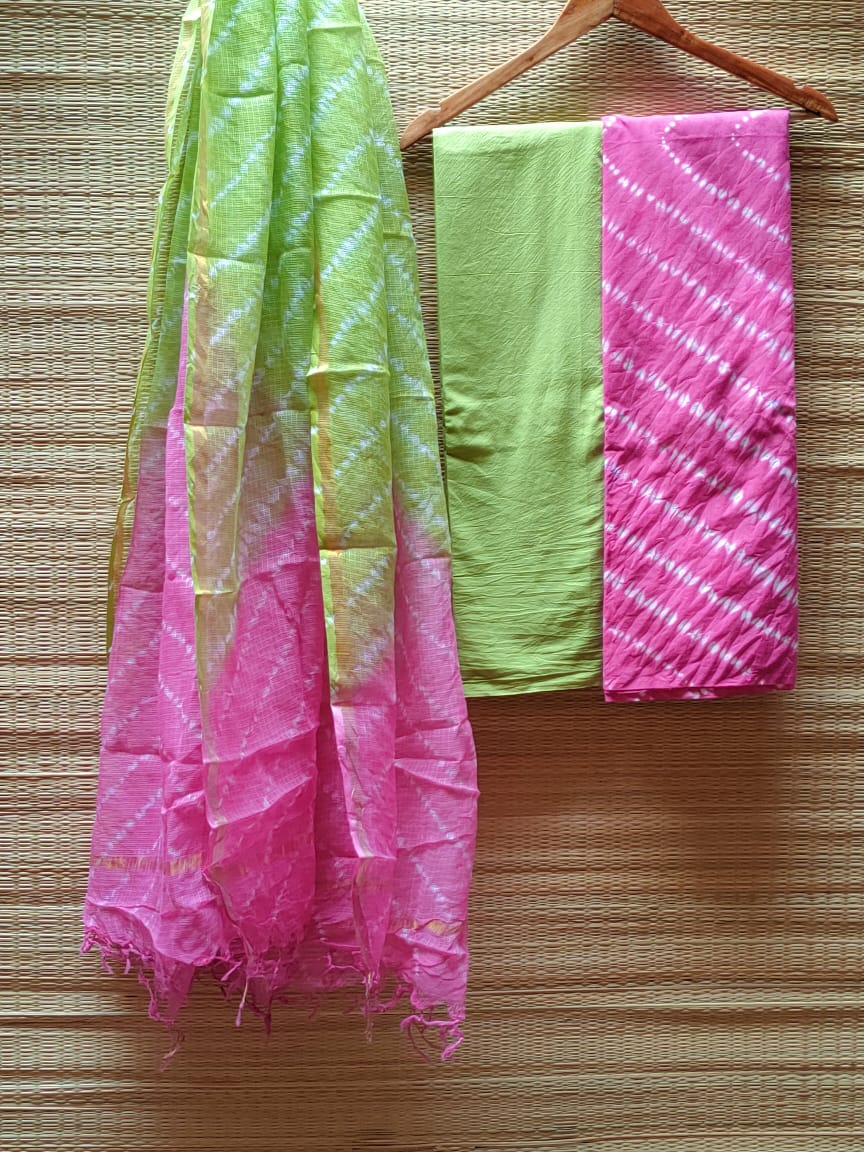 Bagru Print Hand Block Kota Doriya Dupatta With Cotton Top Bottom Salwar Suit Set - JBKD80