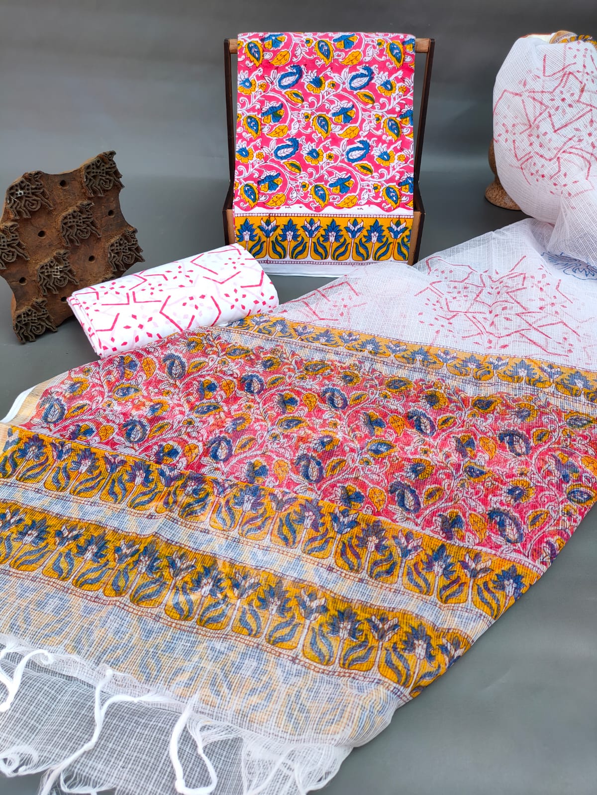 Hand Block Printed Cotton Salwar Suit Set With Kota Silk Dupatta - JBKD133