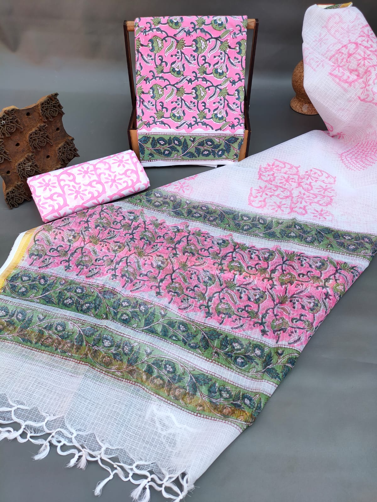 Kota Silk Dupatta Hand Block Printed Cotton Salwar Suit Set - JBKD134