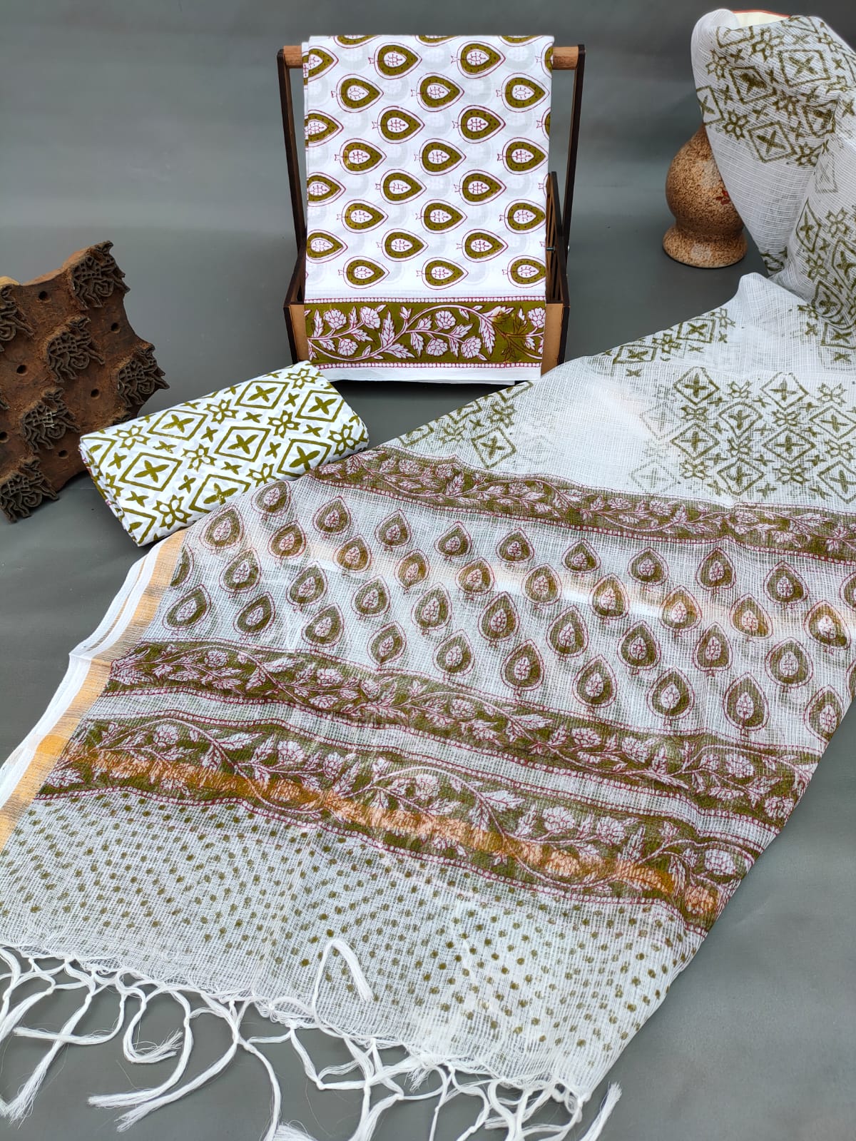 Hand Block Printed Cotton Salwar Suit Set With Kota Silk Dupatta - JBKD139