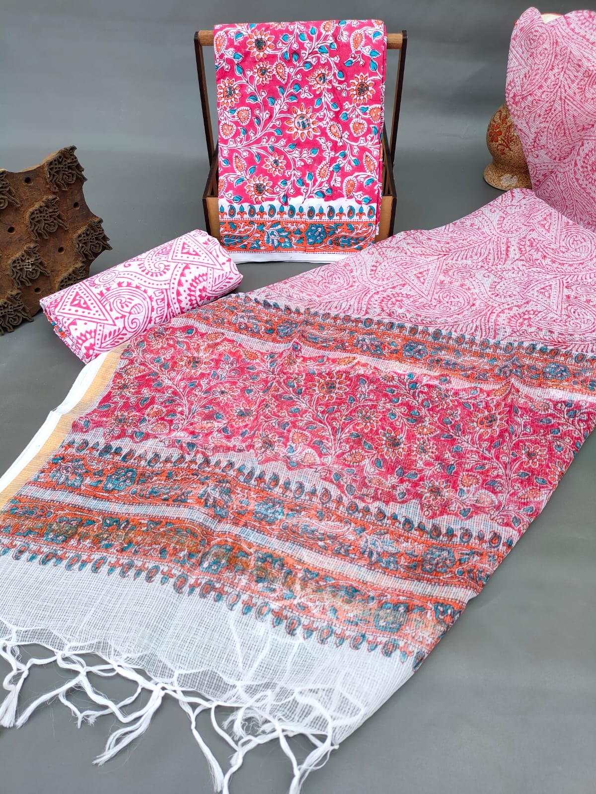 Kota Silk Dupatta Hand Block Printed Cotton Salwar Suit Set - JBKD158