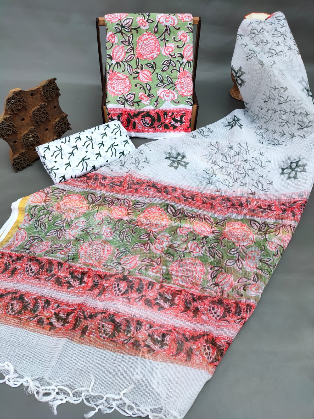 Bagru Print Hand Block Kota Silk Dupatta With Cotton Top Bottom Salwar Suit Set - JBKD173