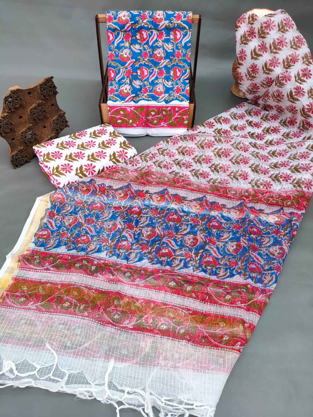 Hand Block Printed Cotton Salwar Suit Set With Kota Silk Dupatta - JBKD175