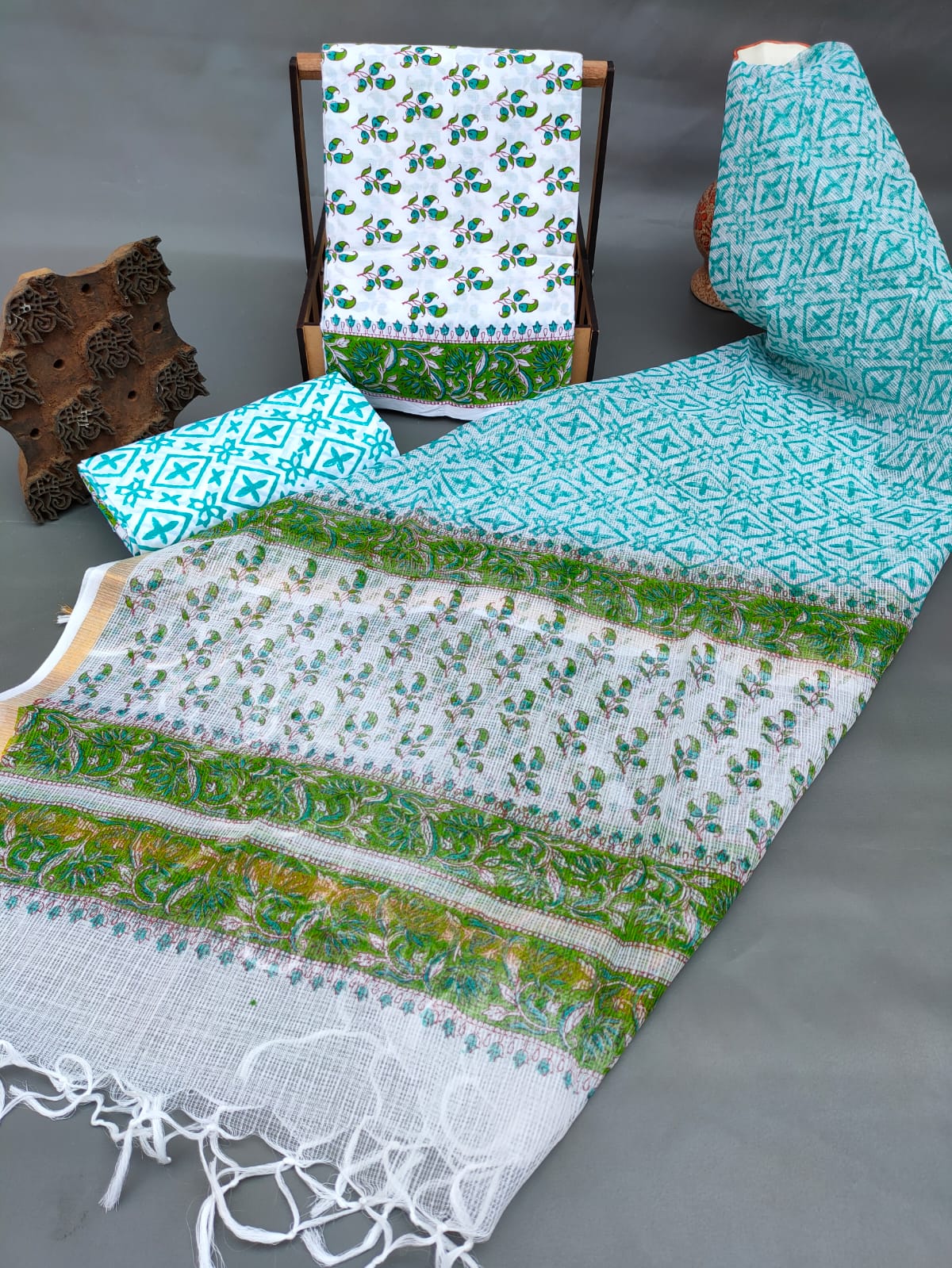 Kota Silk Dupatta Hand Block Printed Cotton Salwar Suit Set - JBKD182