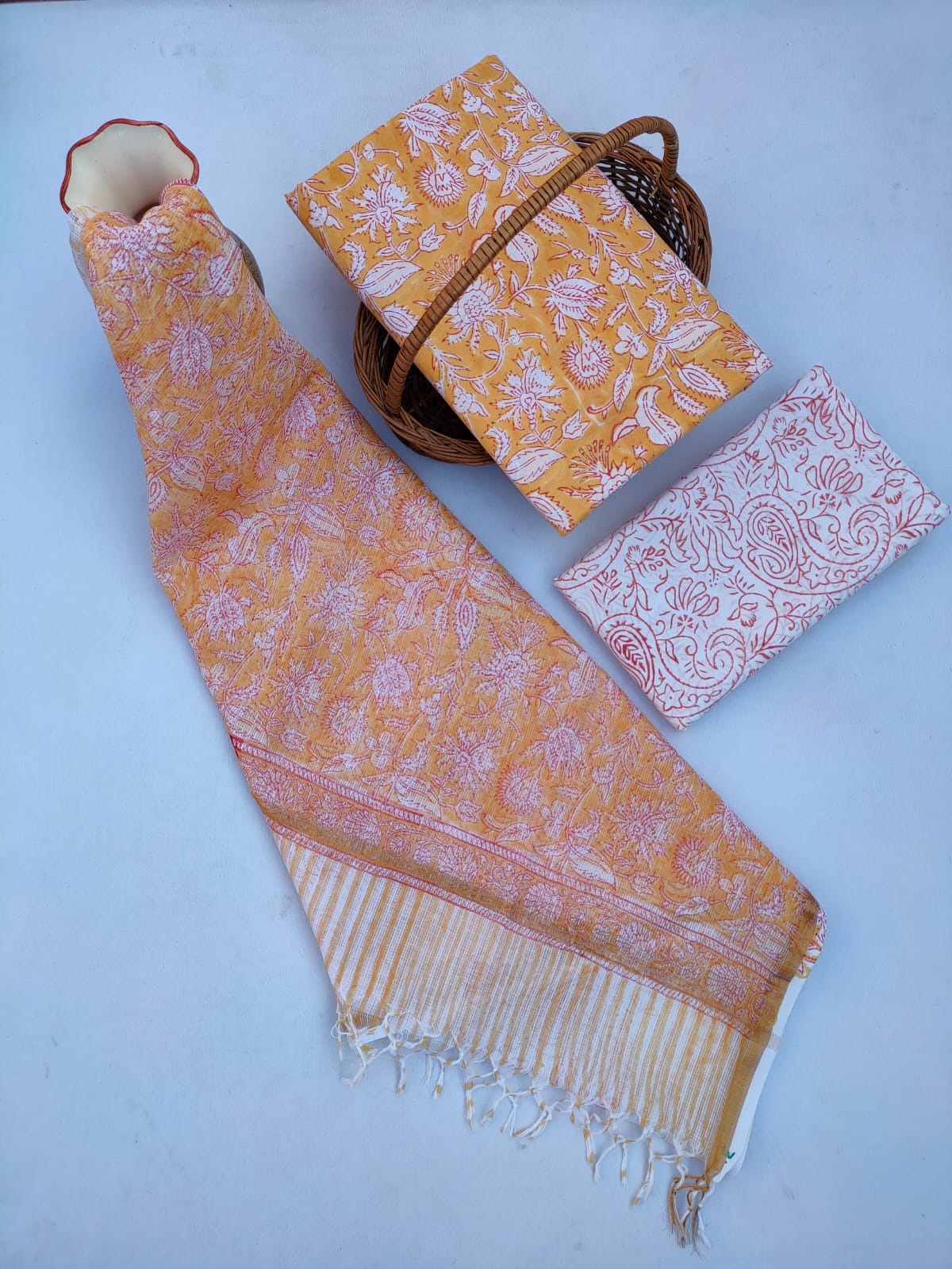 Bagru Print Hand Block Kota Doriya Dupatta With Cotton Top Bottom Salwar Suit Set - JBKD205