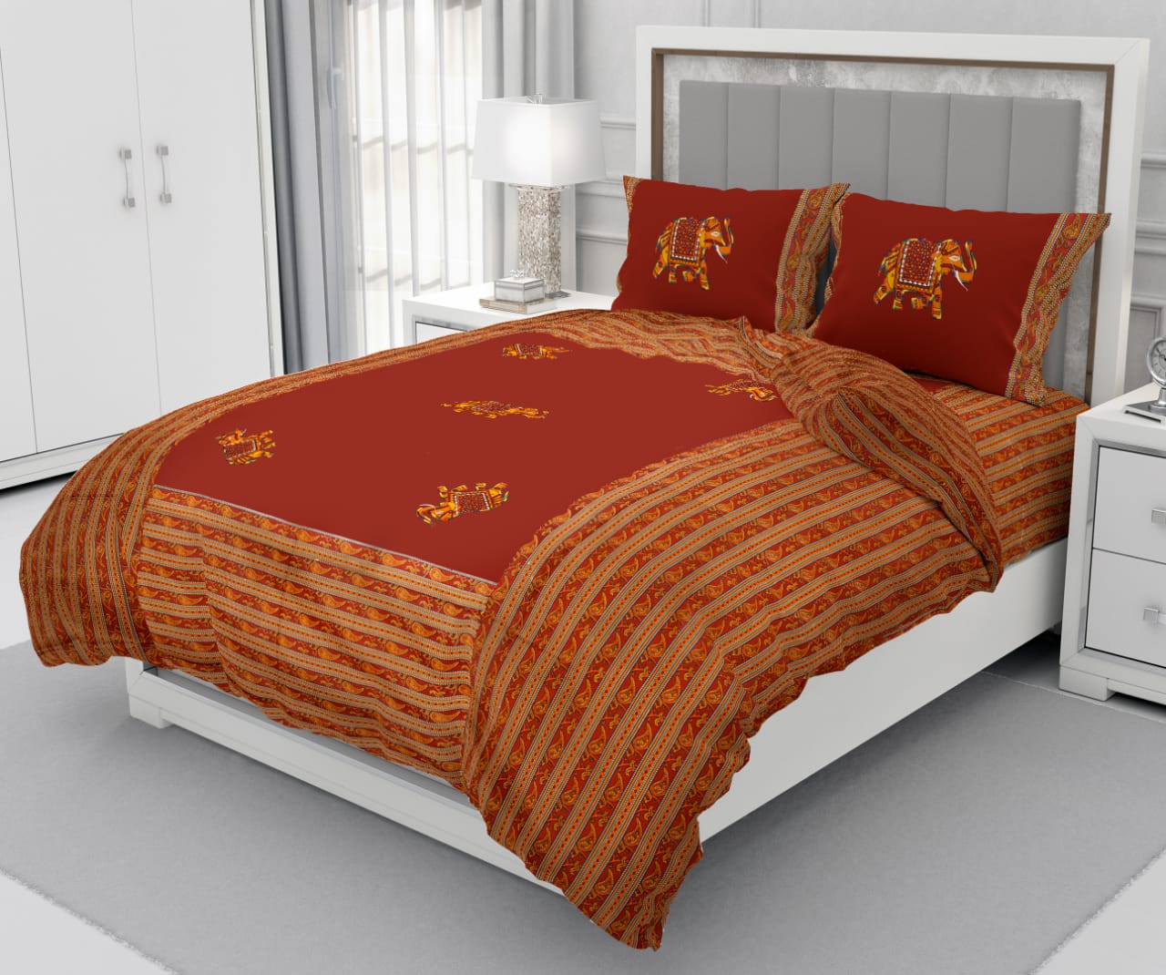 Patchwork Queen Size 90"x108" Cotton Bedsheet With 2 Pillow Covers - JBNBQP15