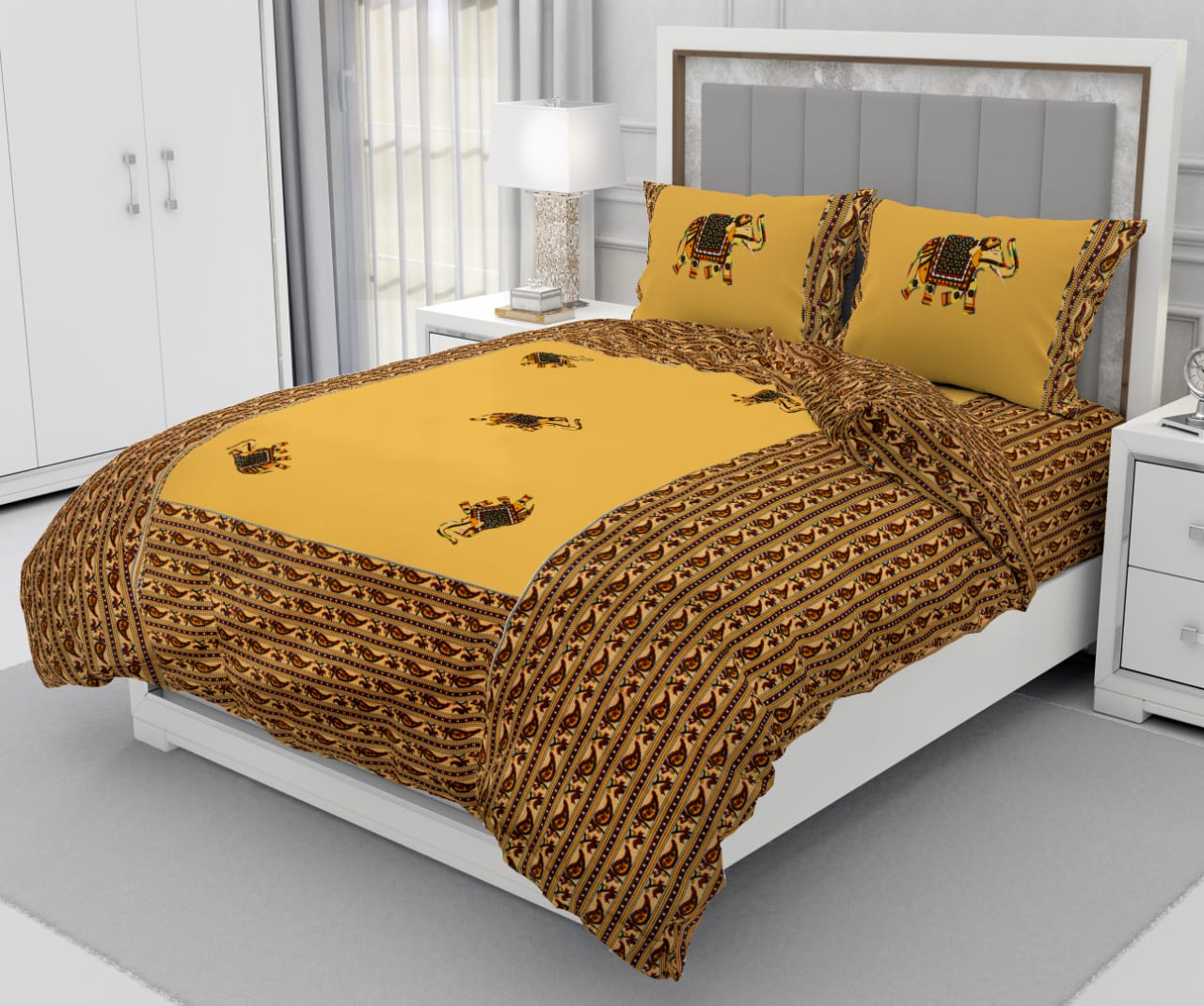 Patchwork Queen Size 90"x108" Cotton Bedsheet With 2 Pillow Covers - JBNBQP19