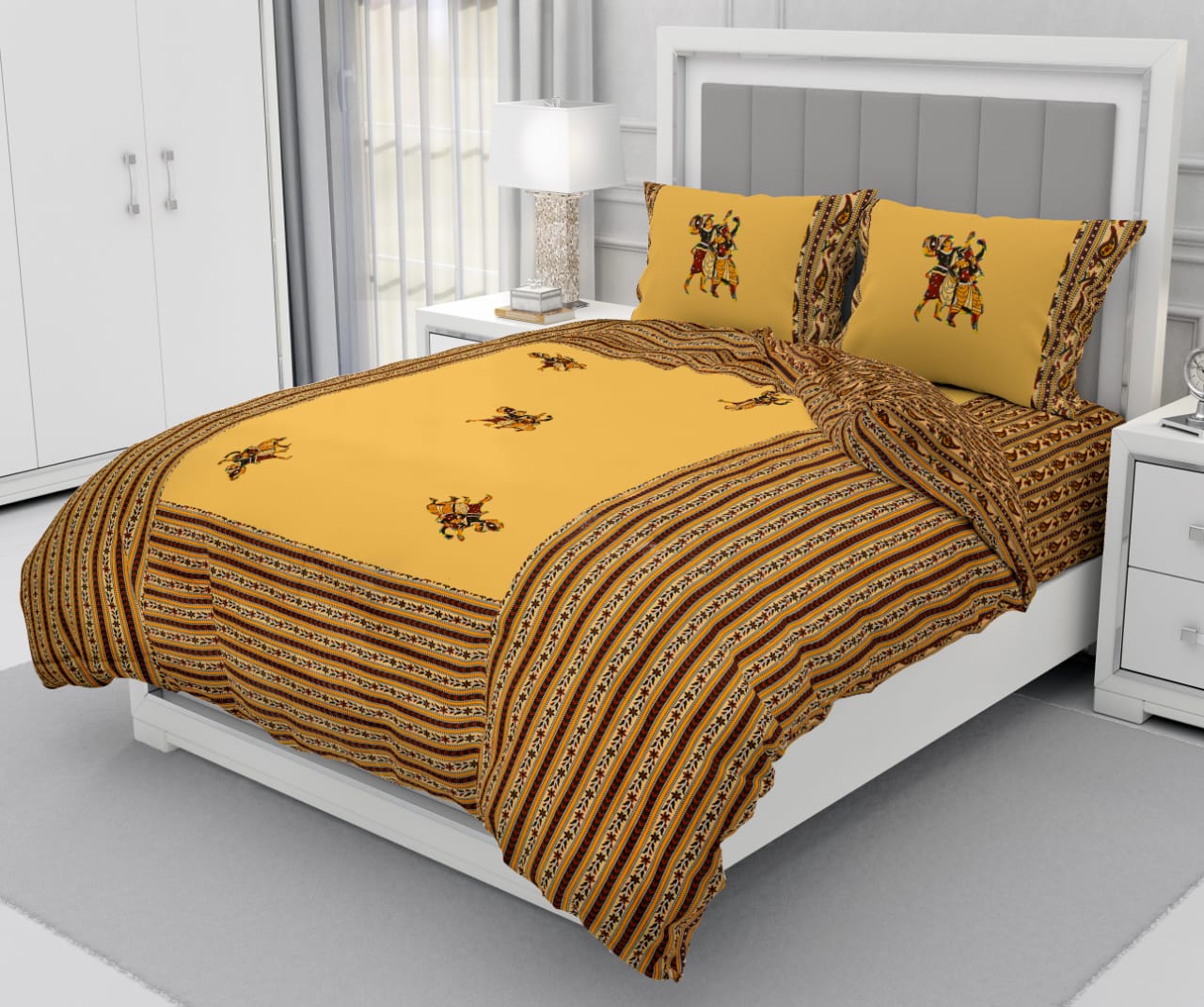 Patchwork Queen Size 90"x108" Cotton Bedsheet With 2 Pillow Covers - JBNBQP22