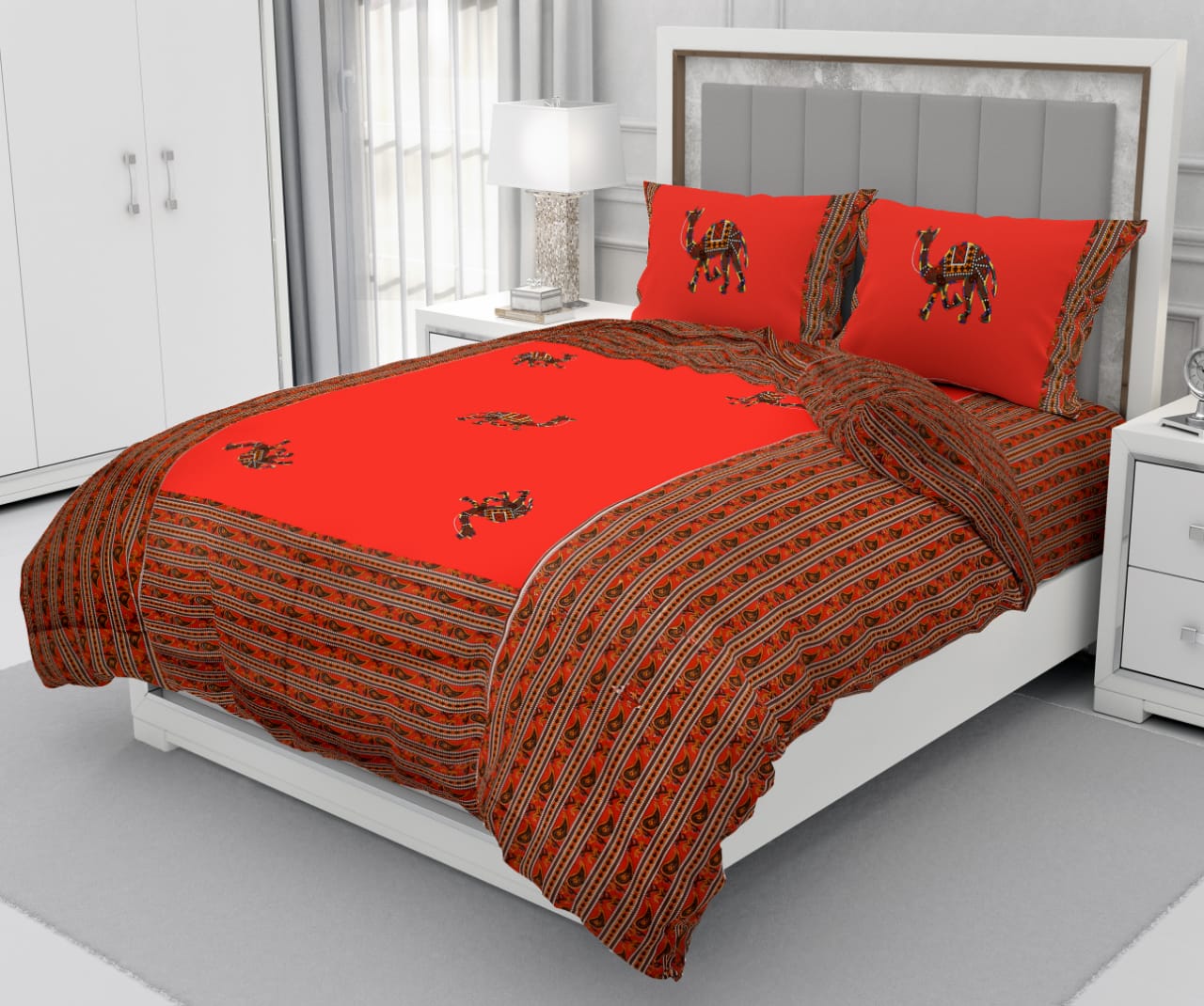 Patchwork Queen Size 90"x108" Cotton Bedsheet With 2 Pillow Covers - JBNBQP3