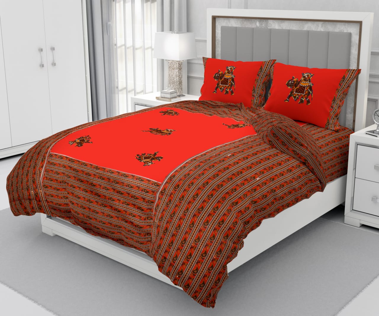 Patchwork Queen Size 90"x108" Cotton Bedsheet With 2 Pillow Covers - JBNBQP4