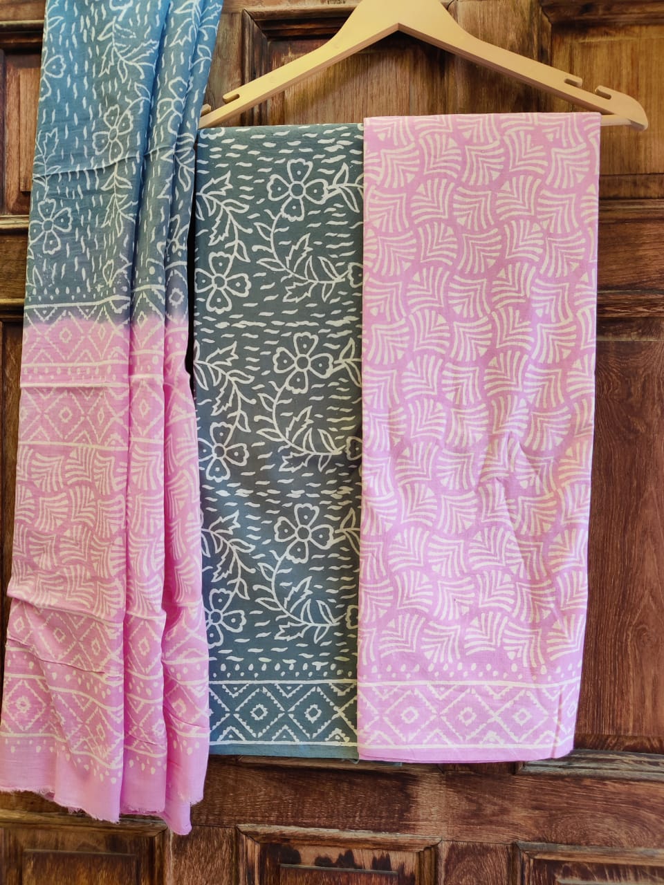 Pure Cotton Hand Block Printed Unstitched Salwar Suit Set With Cotton/Mulmul Dupatta - JBCM675