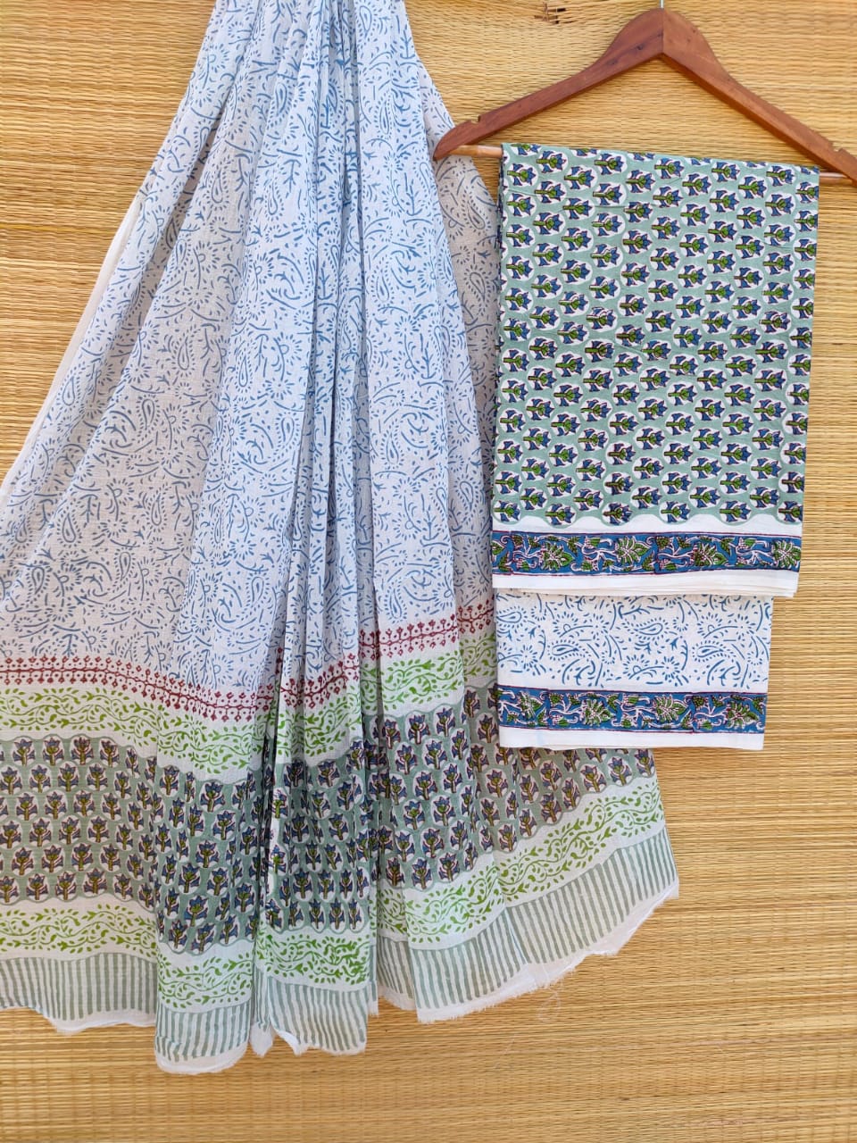 Hand Block Cotton Unstitched Salwar Suit With Cotton/Mulmul Dupatta - JBCM716